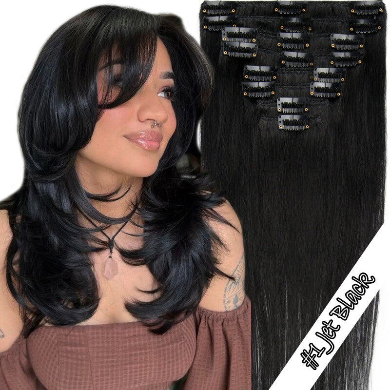 100% Human Hair Extensions Clip-In Full Head Set - Multiple Colors & Lengths