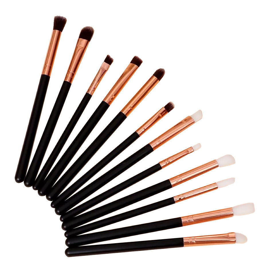12-Piece Makeup Brush Set with Eyelash, Eyebrow, Foundation & Eye Brushes