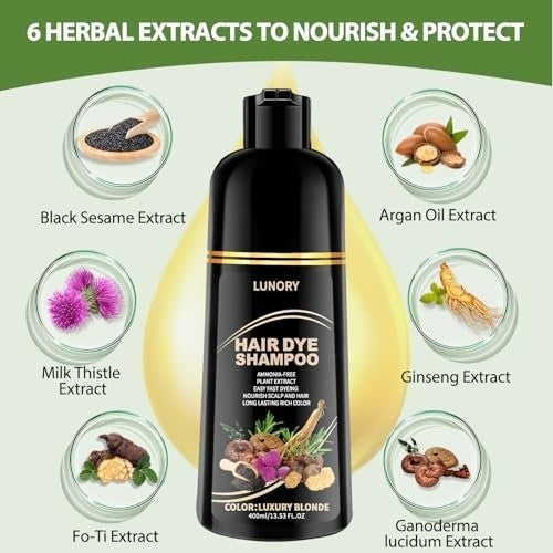 Light Blonde Hair Dye Shampoo Gray Coverage Argan Oil Ginseng Paraben-Free
