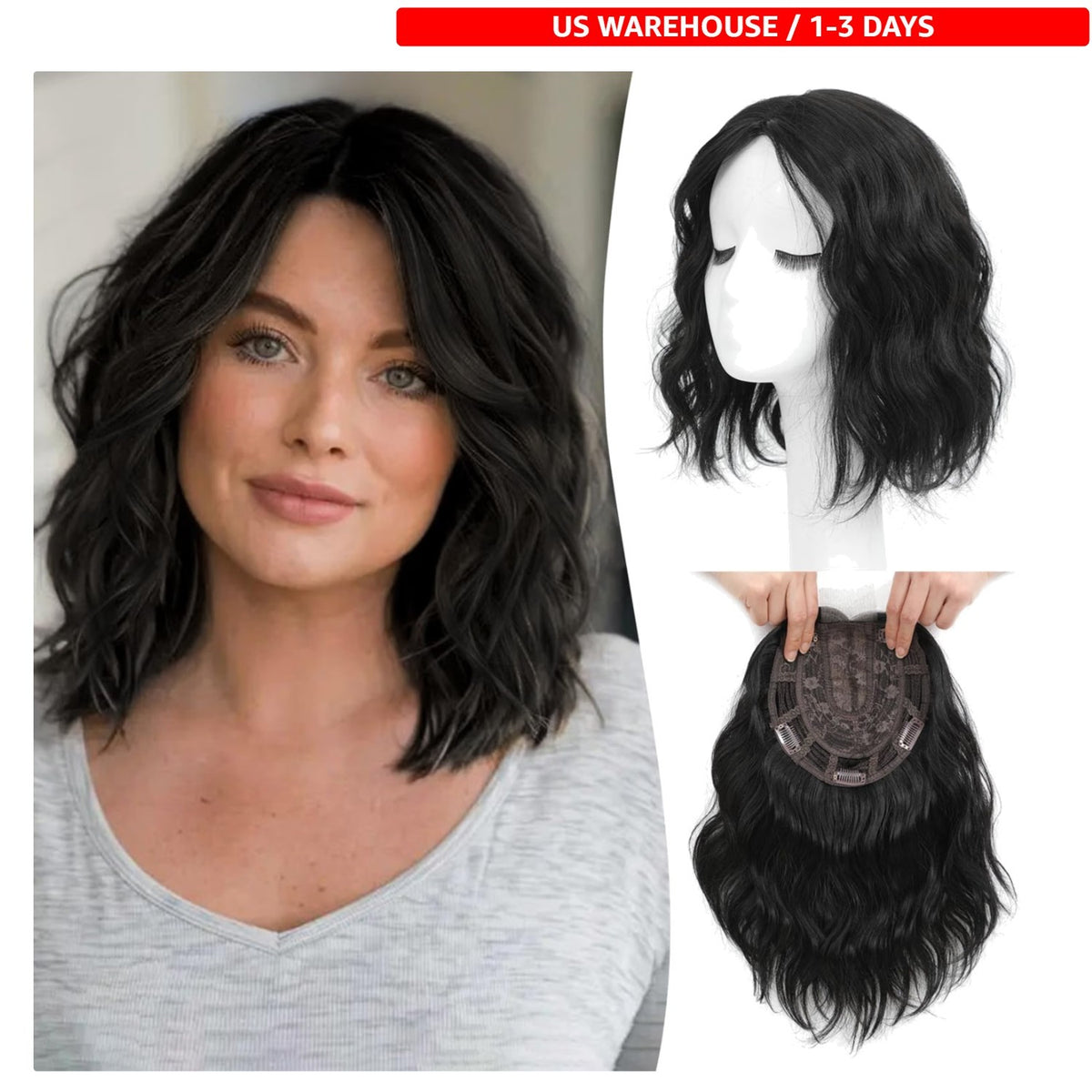 11-Inch Wavy Hair Topper for Volume & Natural Look - Lightweight Clip-In Hairpiece