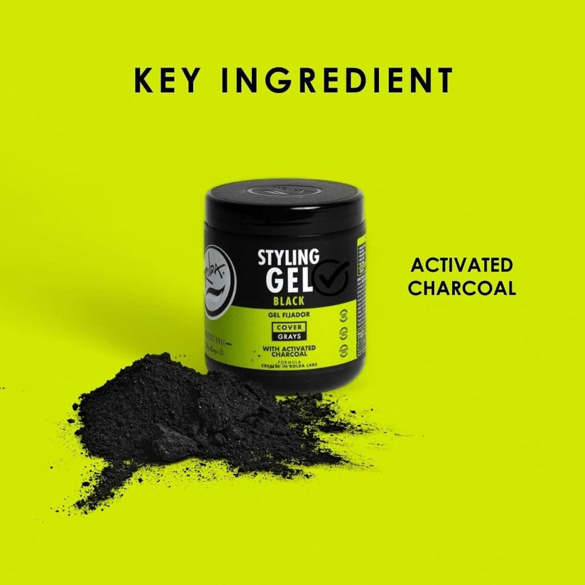 Black Hair Gel for Men - Medium Hold Styling with Activated Charcoal, 17.6 oz