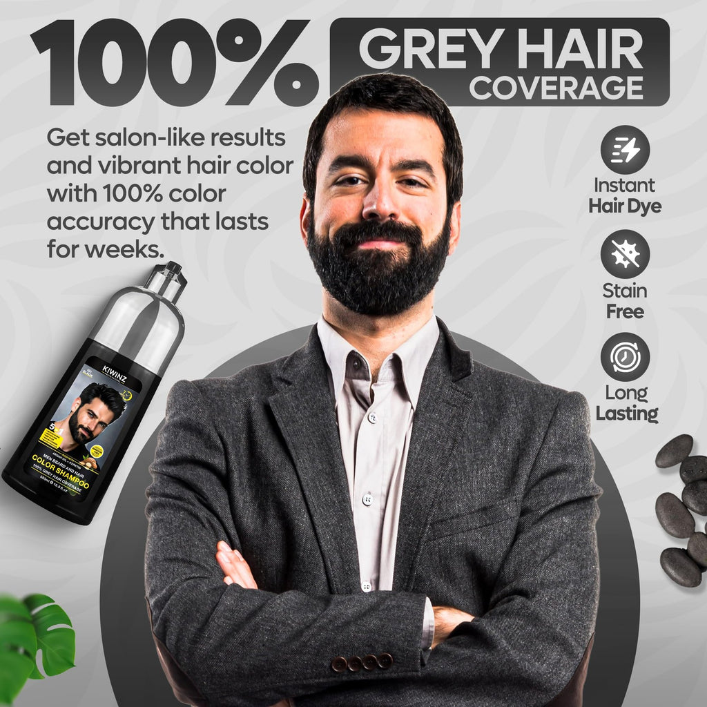 Black Hair Color Shampoo for Men - 5 in 1 Grey Hair Dye, Natural & Ammonia-Free - 500ml