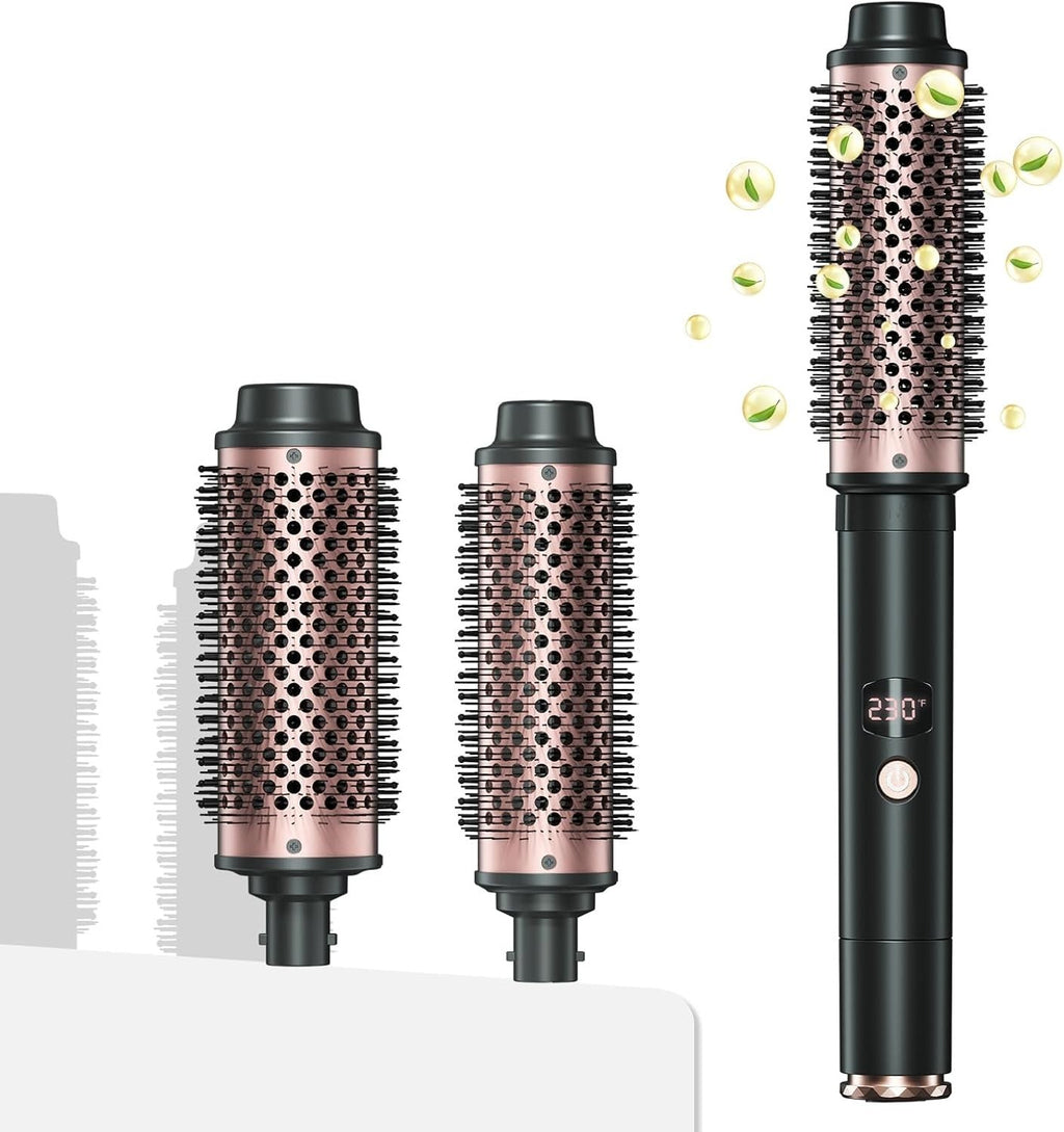 2-in-1 Negative Ion Heated Hair Brush with Curling Iron Attachments – 1.5 & 1.75 Inch