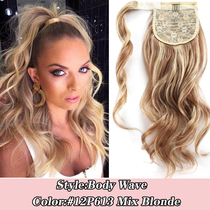 100% Human Hair Ponytail Extensions Clip-In Wrap Around Hairpiece