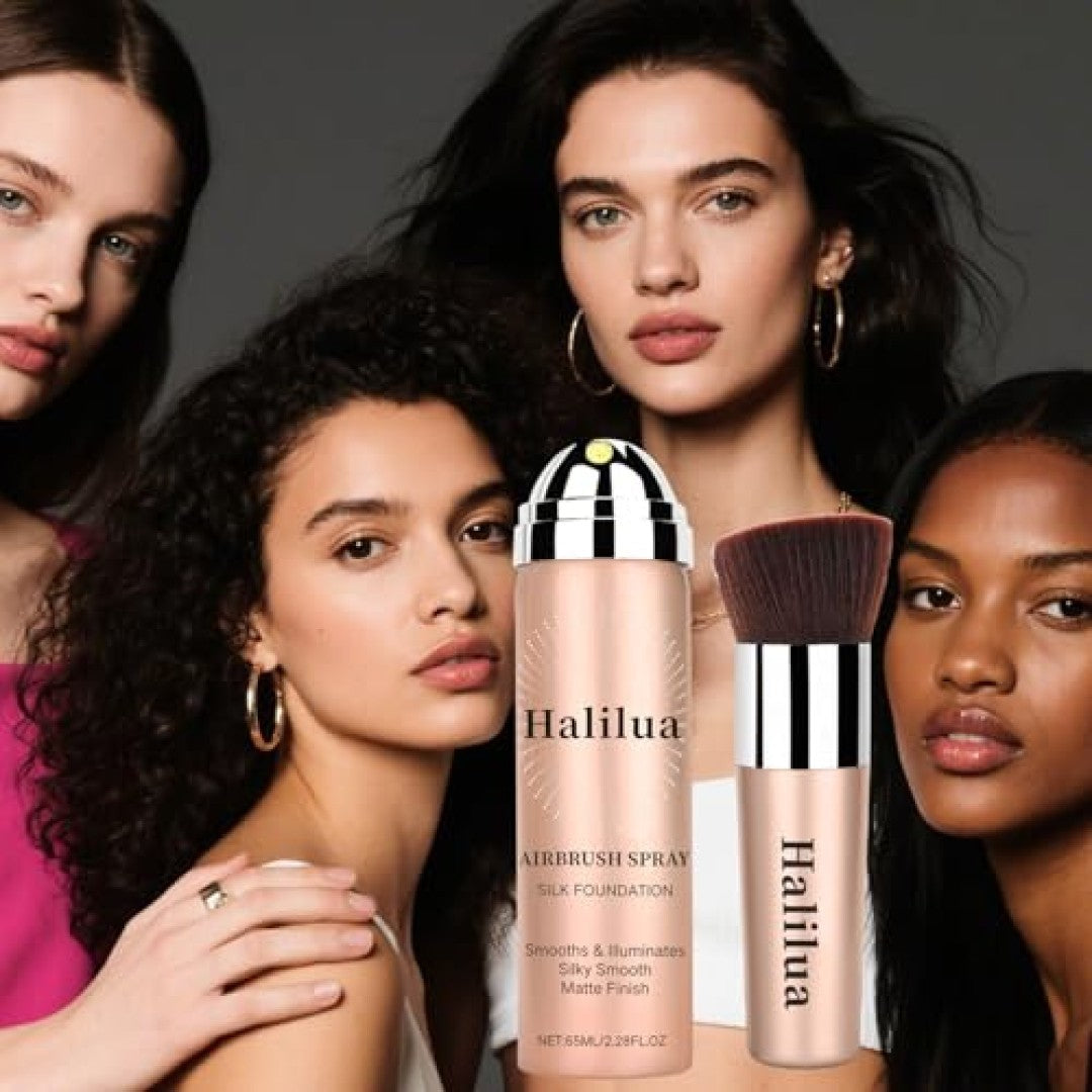 Full Coverage Airbrush Foundation Spray with Brush - Matte Finish, All Skin Tones