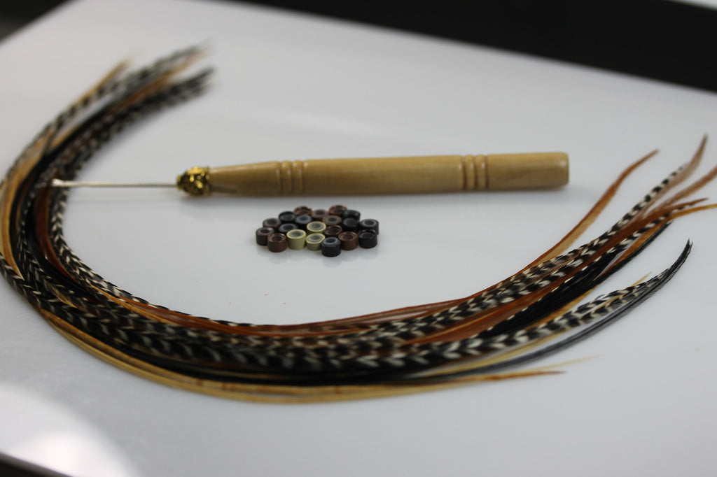 20 Real Feather Hair Extensions - Natural Long 8-12 Inch, Professional Styling Kit