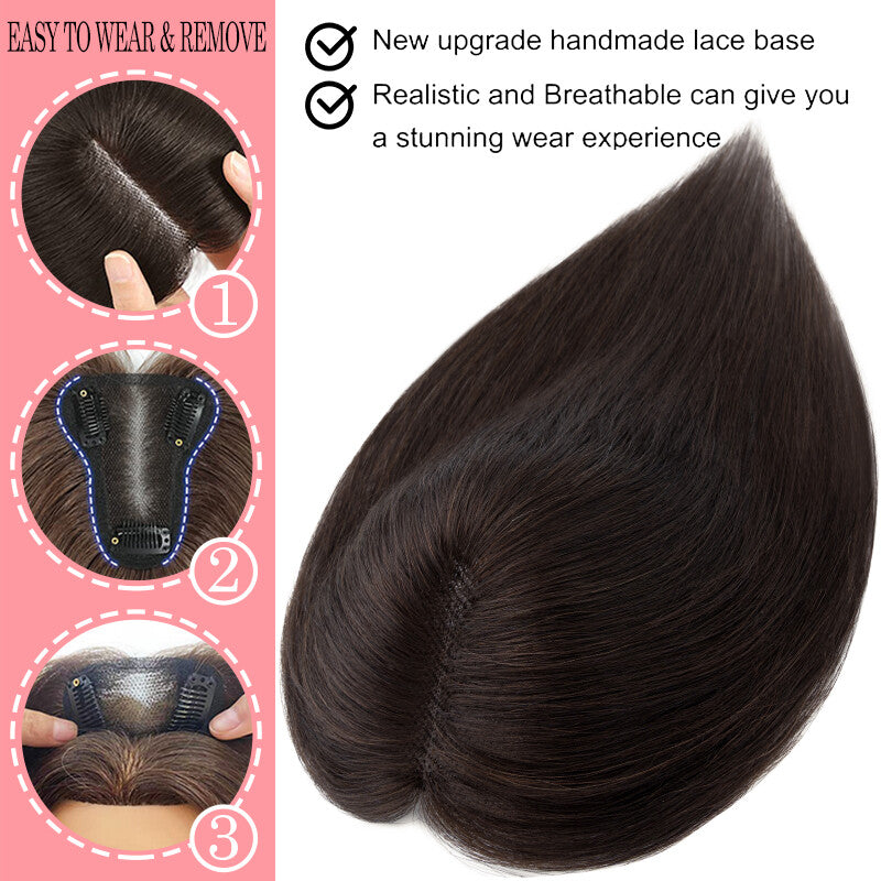 Clip-In Human Hair Topper with Lace Base - Remy Hair Extensions for Volume