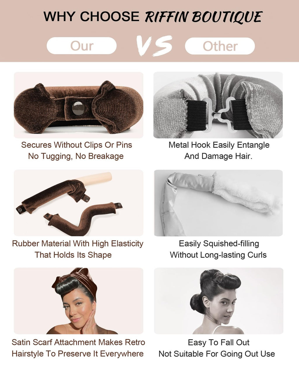 Heatless Curling Rod Set for Overnight Hair Styling - Velvet Bouncy Curls