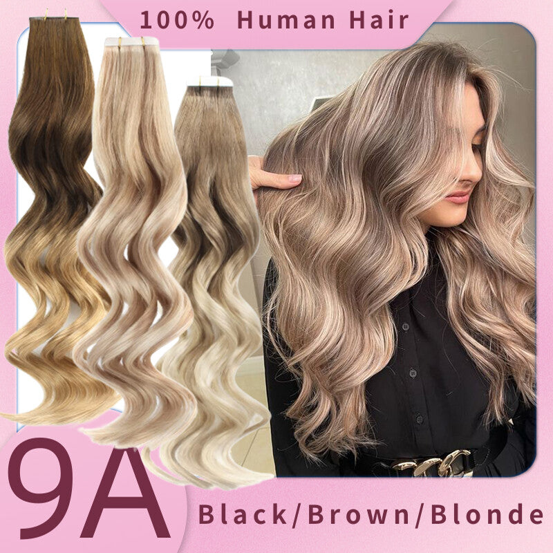 60PCS Human Hair Extensions Thick Tape-In Remy Straight Hair Weft - Multiple Colors & Lengths