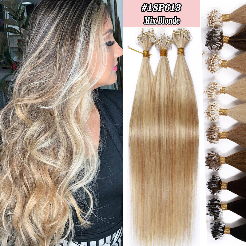 Human Hair Micro Ring Extensions Loop Tip - Remy Silky Straight Hair