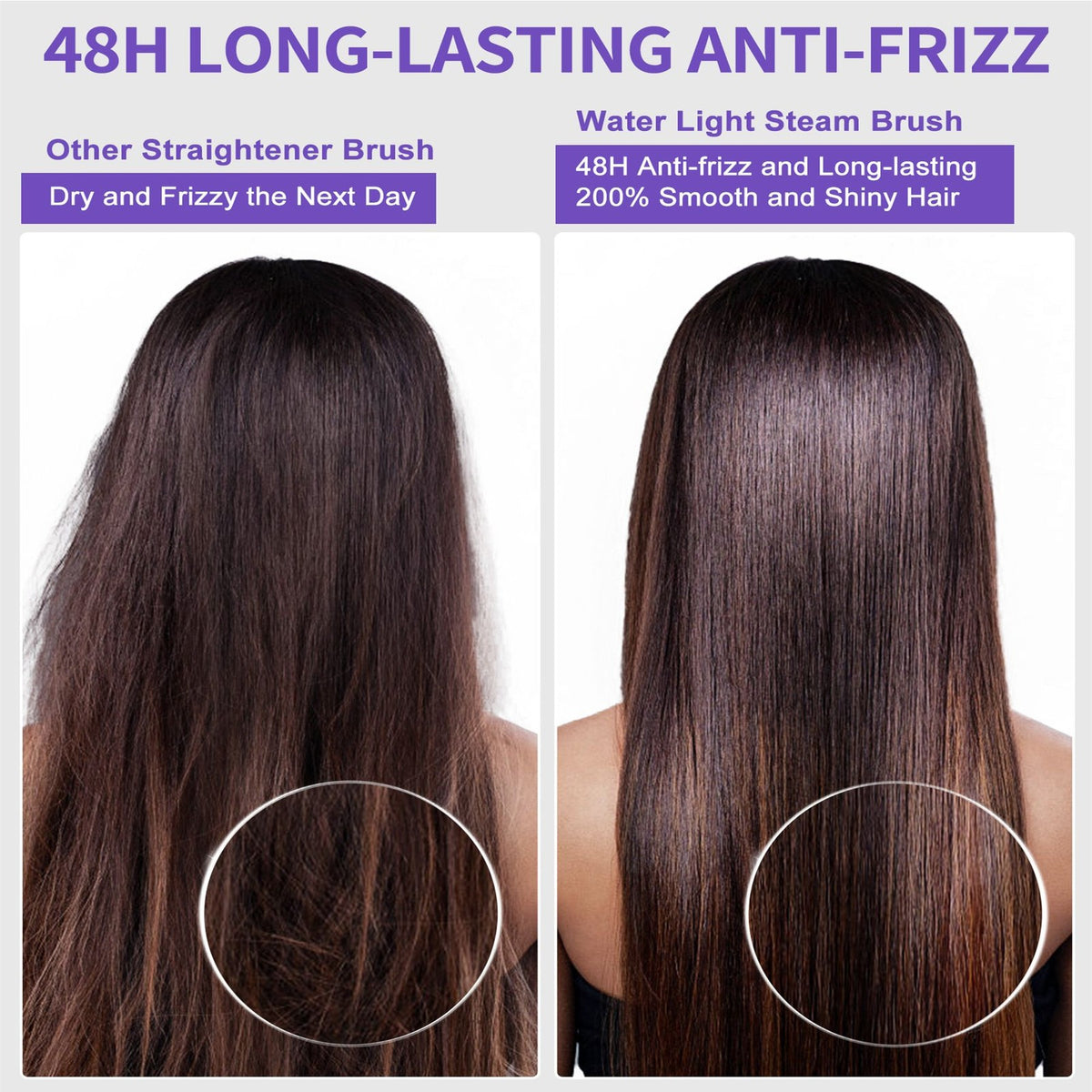 Steam Hair Straightener Brush, Ionic & 3D Ceramic Flat Iron for All Hair Types