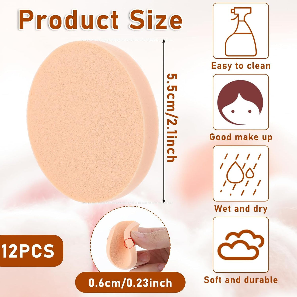 12 Pcs Round Makeup Sponges & Powder Puffs for Foundation & Powder Application