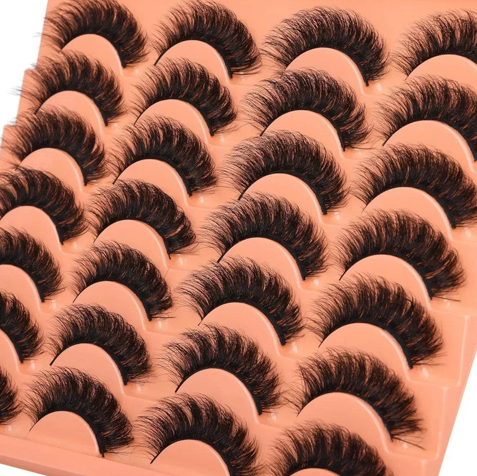 14 Pairs Natural Faux Mink Lashes - Thick Fluffy Cat Eye Extension Look