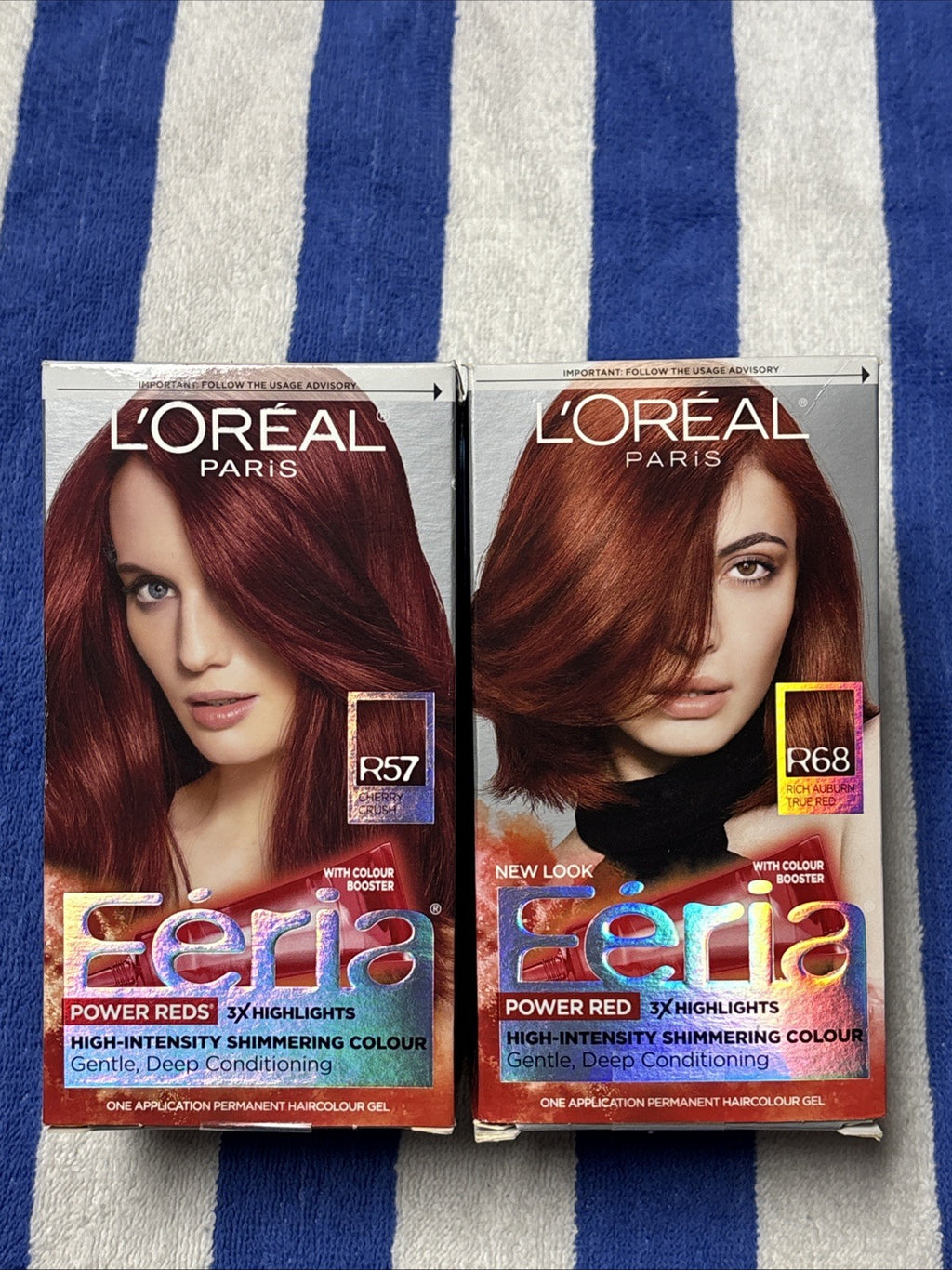 Lot of 2 L'Oreal Féria Power Reds Hair Dye Set - R57 Cherry Crush & R68 Rich Auburn