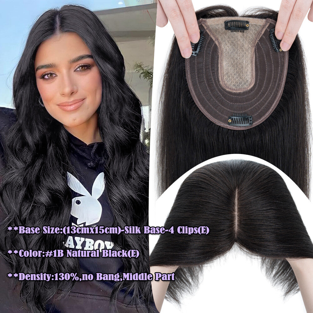 Clip-In Hair Topper with Silk Base - Remy Human Hair, Multiple Sizes & Colors