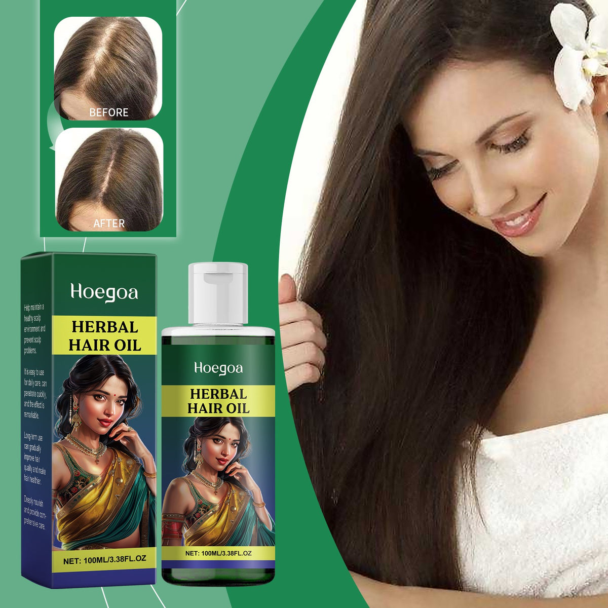 Herbal Hair Oil with Coconut & Vitamin E for Dry Damaged Hair - Nourishing Scalp Treatment