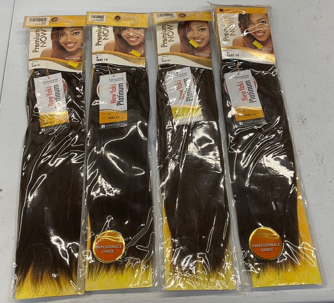 14-Inch Human Hair Yaki Hair Extensions Set - Color 4, Pack of 4