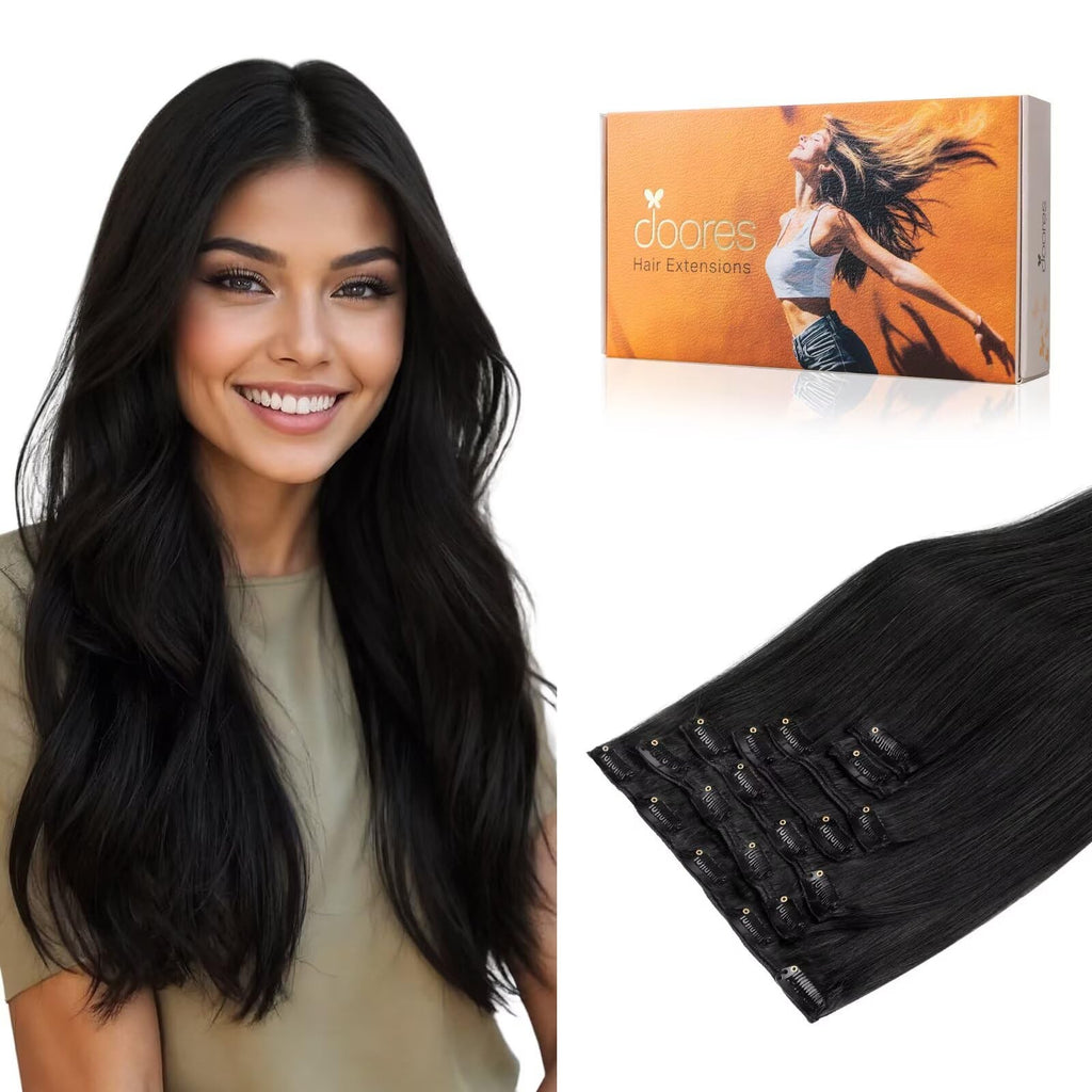 Clip In Hair Extensions Human Hair - Fast 5-Minute Installation, 7pcs, Real 9A Quality