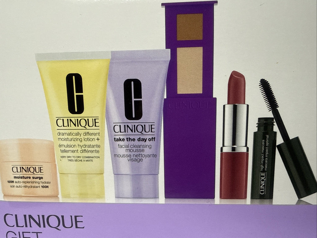 Clinique 6-Piece Makeup & Skincare Gift Set with Cleansing Mousse, Mascara, Eyeshadow, Lipstick, Lotion, Hydrator