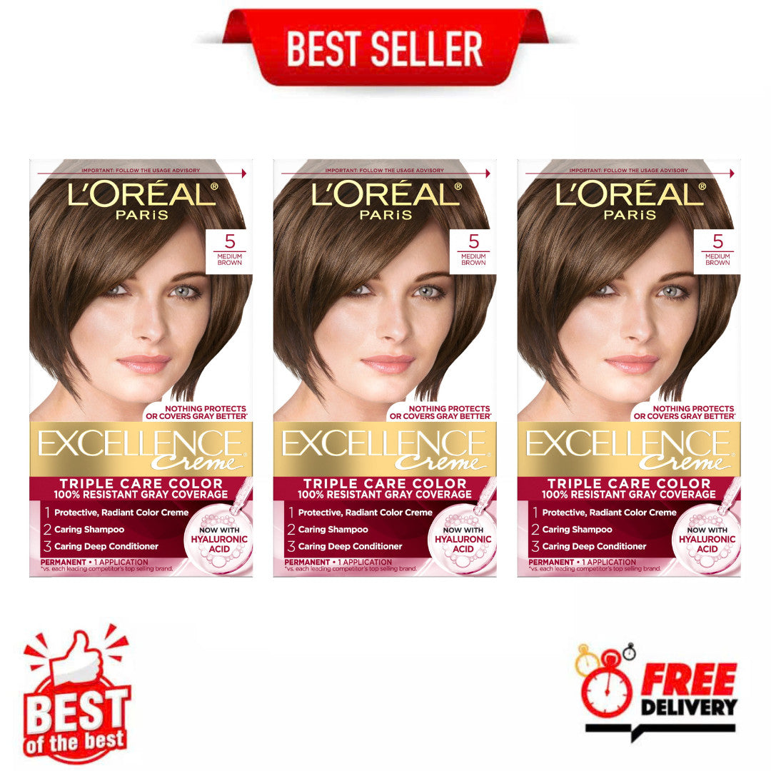 (Pack of 3) L'Oreal Paris Medium Brown Permanent Hair Color - Gray Coverage & Deep Care
