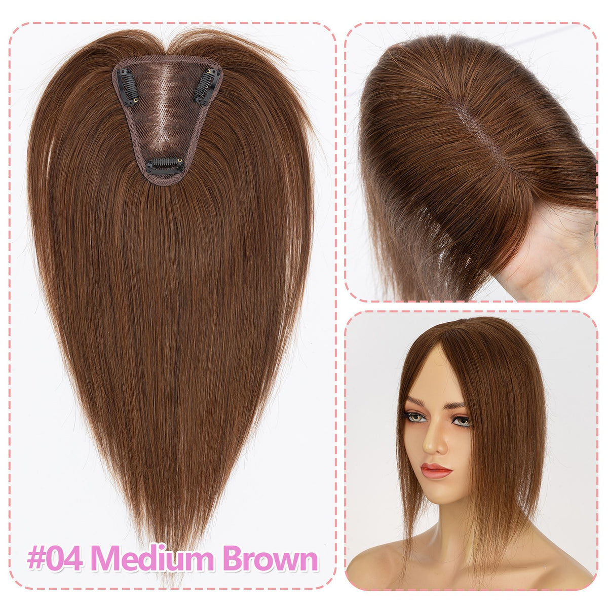 Clip-In Human Hair Topper for Thinning Hair 8x10in Natural Remy Hair