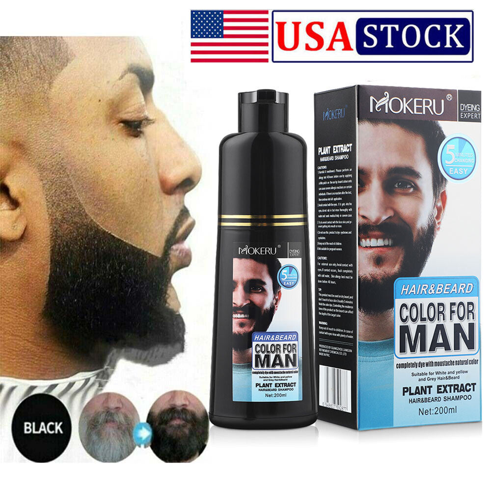 Men's Beard Hair Color Dye Shampoo - Black Darkening, 200ml
