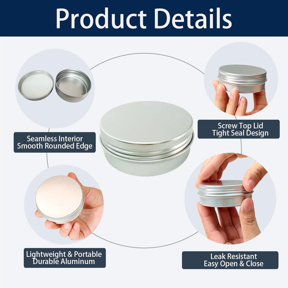 12-Pack 2oz Refillable Aluminum Lip Balm & Cosmetic Tins with Screw Lids