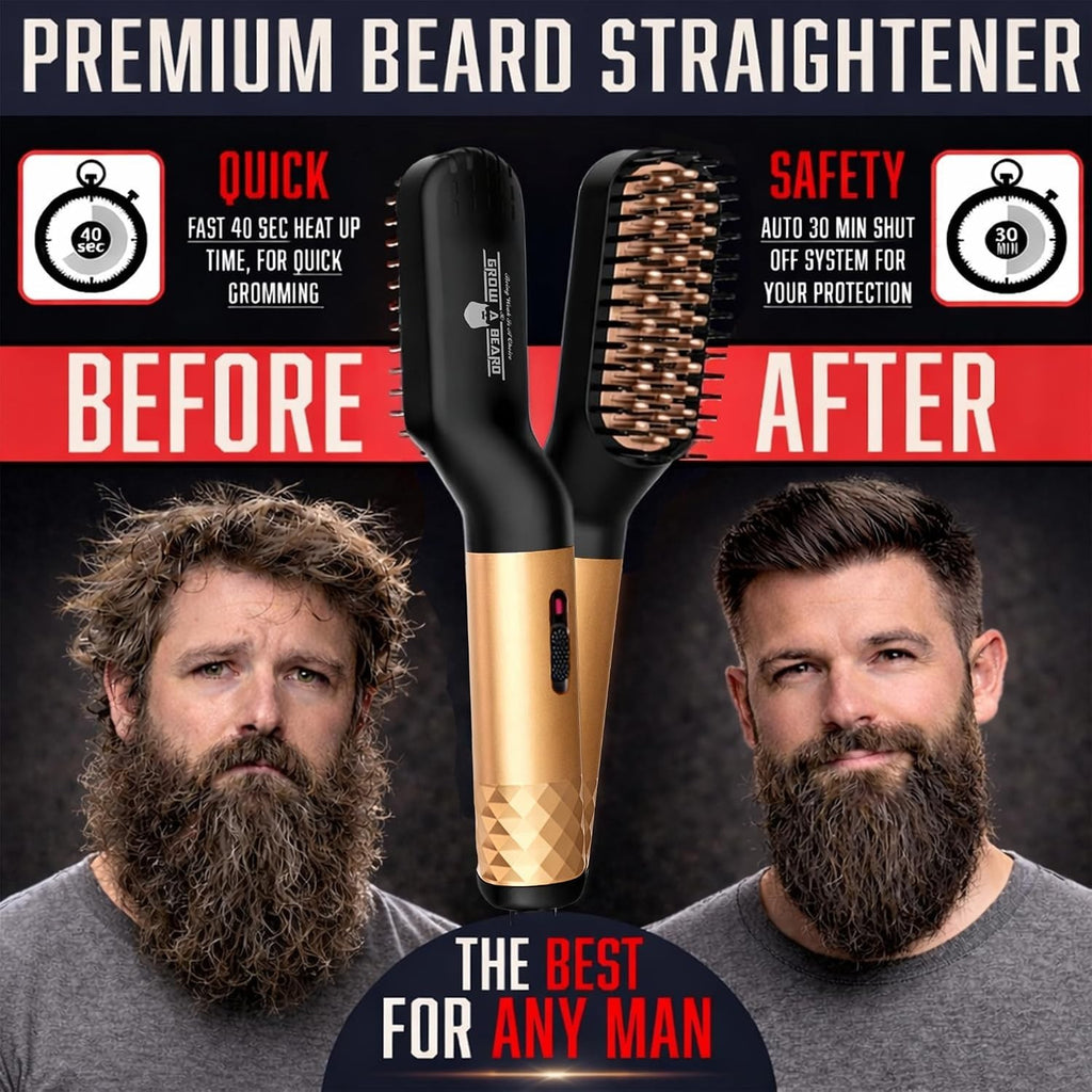 Professional Beard Straightening Kit with Bamboo Tools & Scissors
