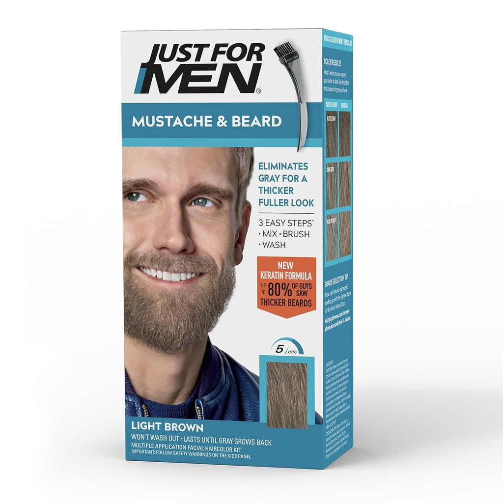 Beard & Mustache Hair Color Kit - Light Brown, 4 Pack Easy Brush-In