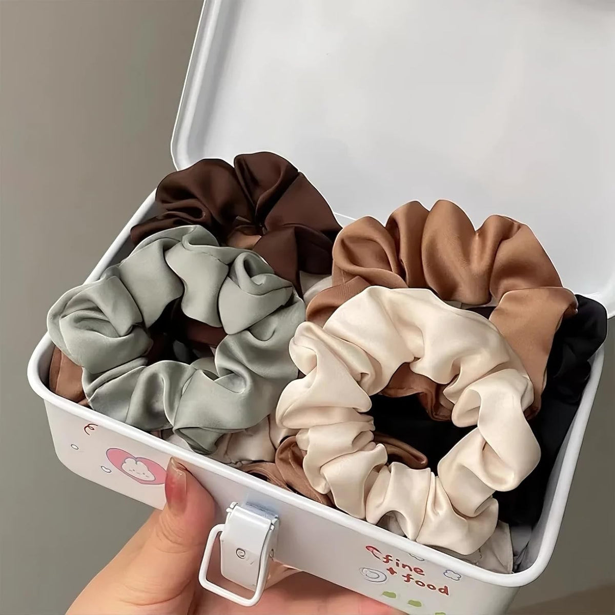12 Satin Silk Scrunchies Set - Thick Elastic Hair Ties for Women & Girls