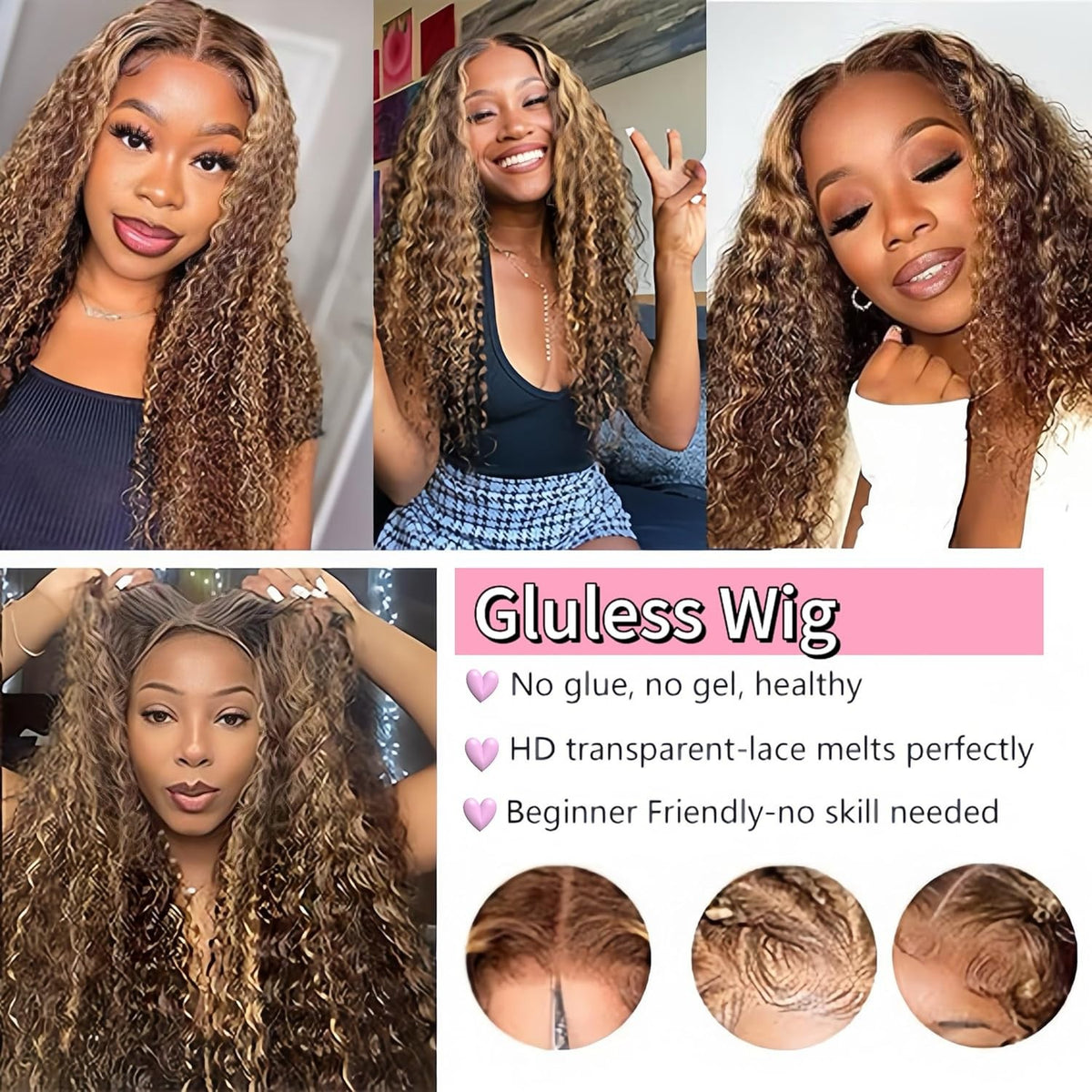 Deep Wave Human Hair Wigs 200% Density Honey Blonde 5x5 Lace Closure - Unbranded