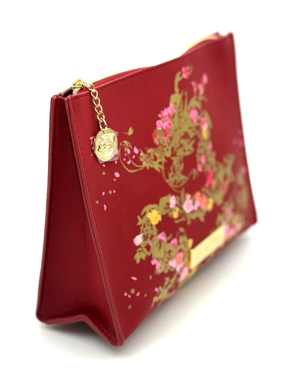 Red Faux Leather Dragon Cosmetic Makeup Bag with Zipper