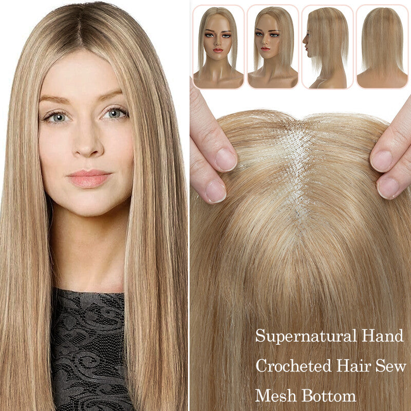 Clip-In Human Hair Topper with Lace Base - Remy Hair Extensions for Volume