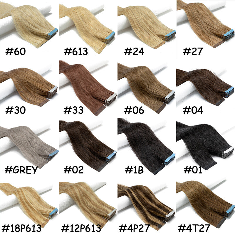 Remy Human Hair Extensions Skin Weft Tape-In Full Head Set - Brown & Black Shades