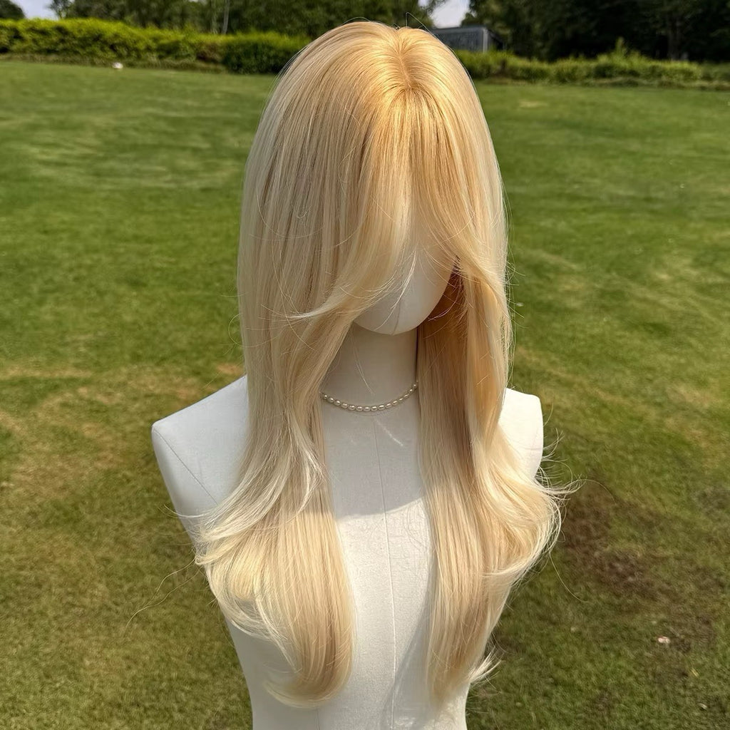 Long Straight 26-Inch Platinum Rose Blonde Wig High Heat Gloss for Women