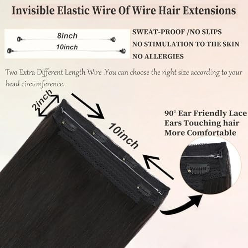 16-Inch Human Hair Extensions with Invisible Halo Wire - Natural Black, 80g, Clip-In