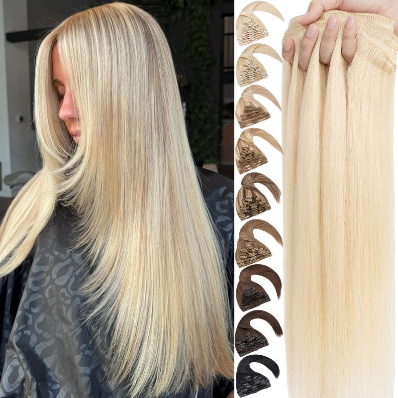 Remy Clip-In Hair Extensions Full Head Set - Blonde, Brown, Black, Wavy & Straight