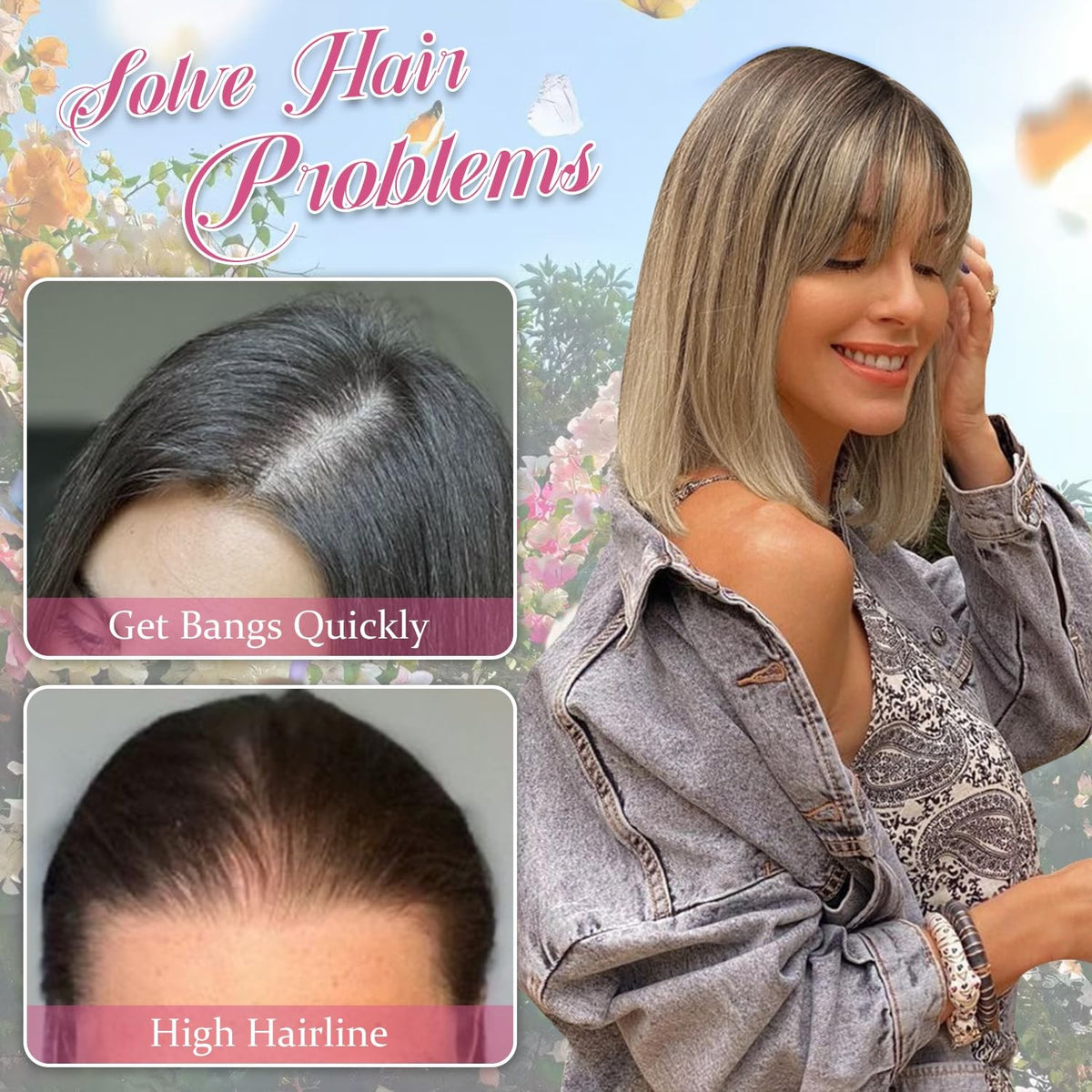 12-Inch Synthetic Clip-In Bangs Hair Topper - 360 Full Coverage, Straight