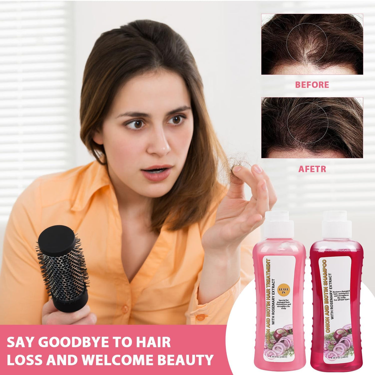 Hair Treatment Set with Onion, Biotin & Rosemary - Nourishing Shampoo & Conditioner