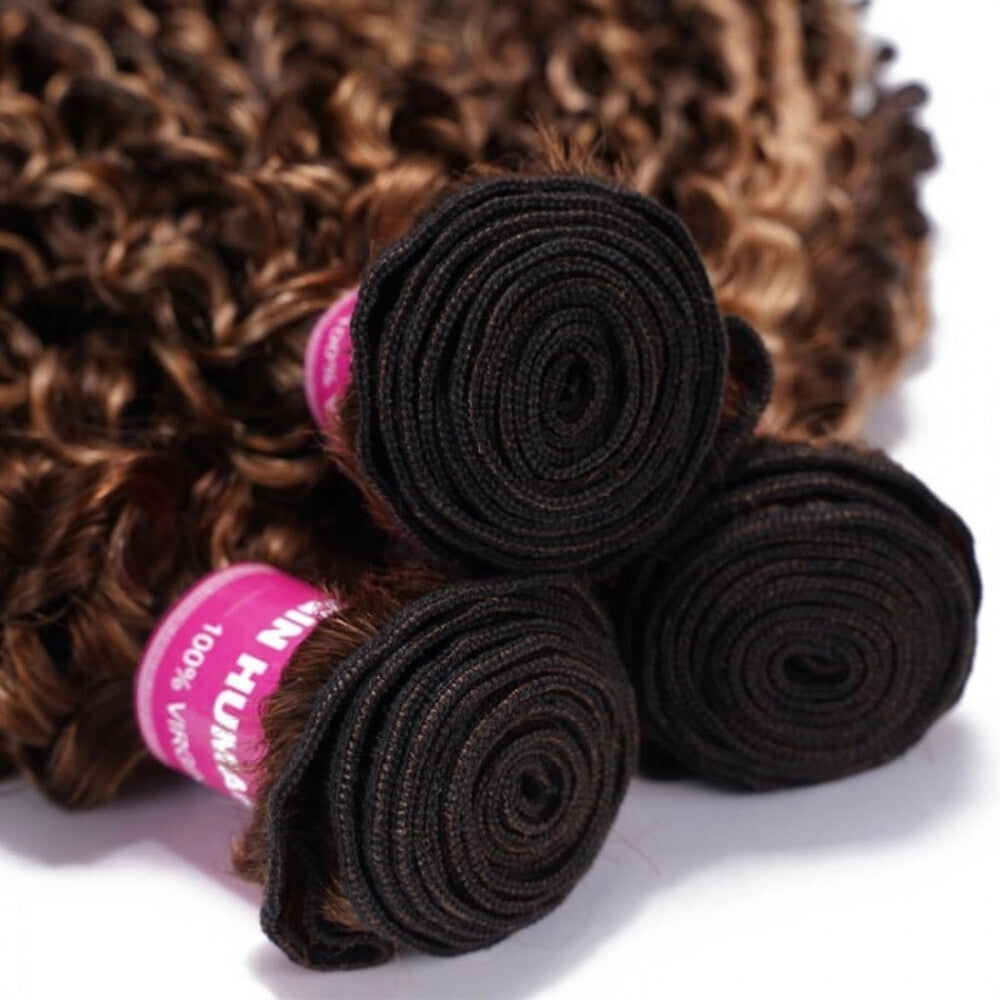 Indian Ombre Highlight Human Hair Extensions Bundles - Curly Blonde Weaves