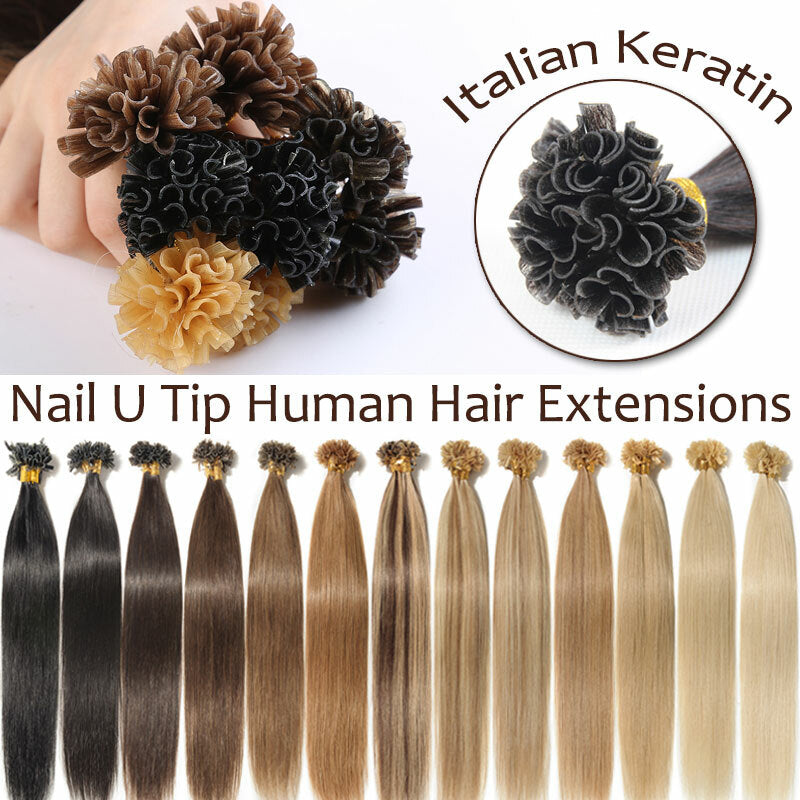 Remy Human Hair Extensions U Tip Keratin Bonds Thick Flat 16-22 Inches