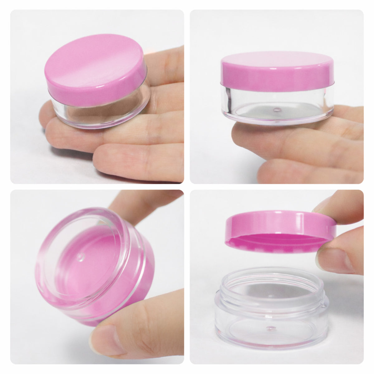 100 Pcs 10G/10ML Clear Plastic Sample Jars with Pink Lids – Cosmetic Storage