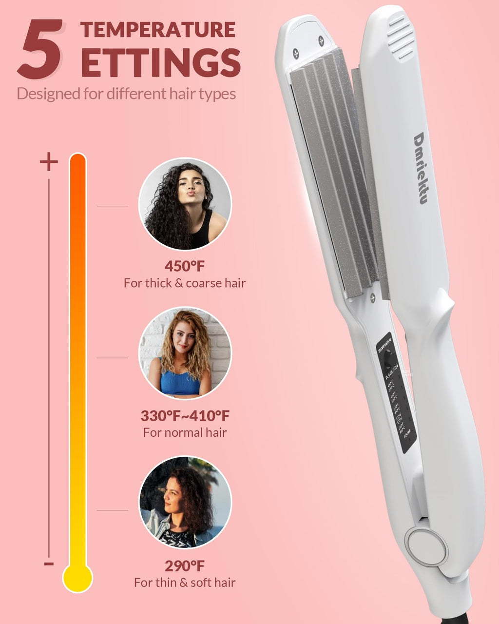 Hair Crimper for Women - Volumizing Fluffy Hairstyle & 5 Temp Settings