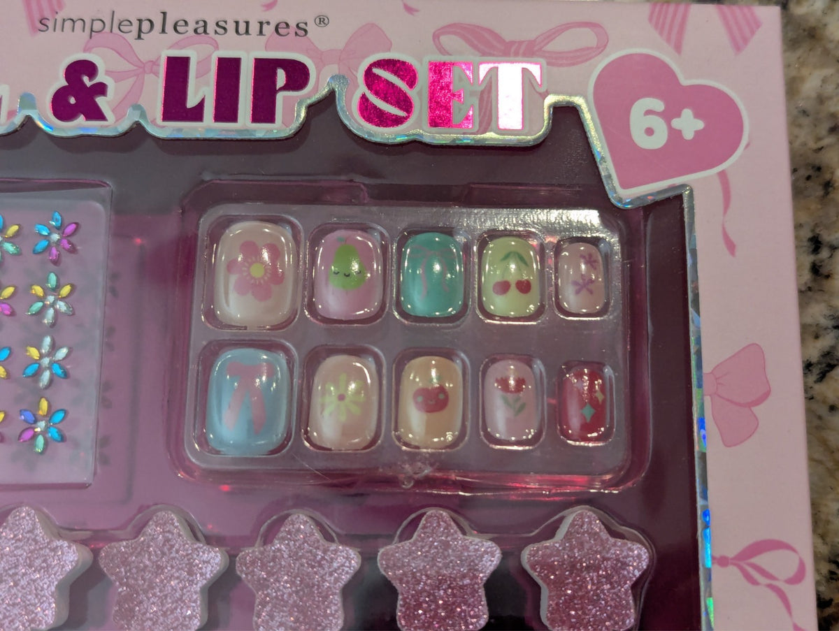 Nail & Lip Set with Press-On Nails, Polishes, Gems & Lip Balms