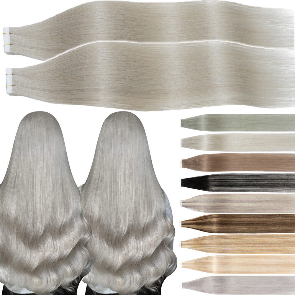 60PCS Human Hair Extensions Thick Tape-In Remy Straight Hair Weft - Multiple Colors & Lengths