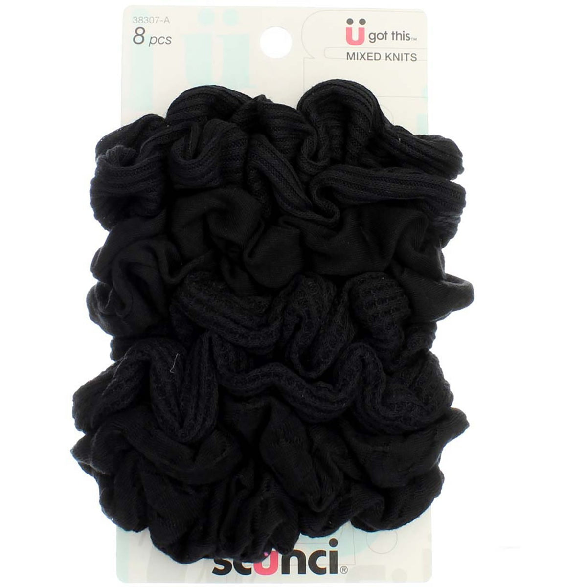 Mini Hair Ties Pack - Black Scrunchies for Fine or Thin Hair - 8 Count