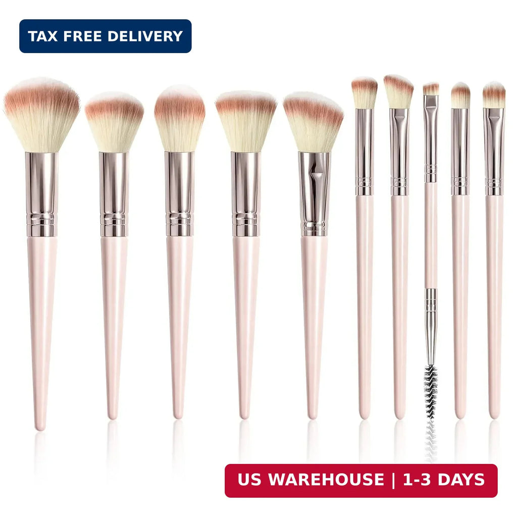 10-Piece Synthetic Makeup Brush Set for Face and Eyes - Travel Friendly
