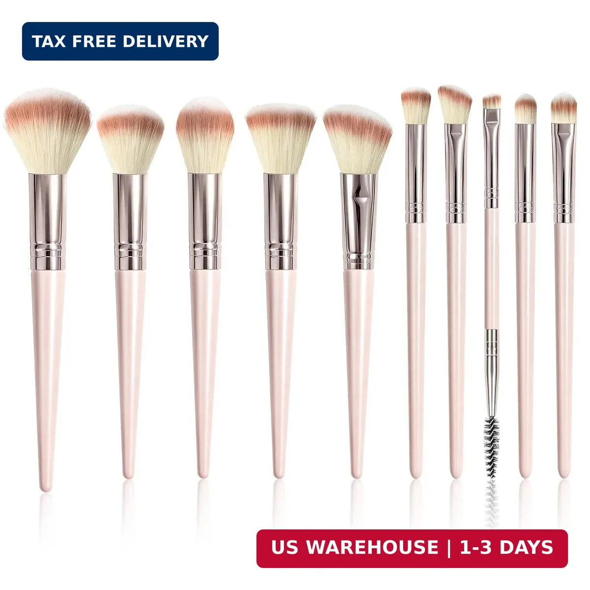 10-Piece Synthetic Makeup Brush Set for Face and Eyes - Travel Friendly