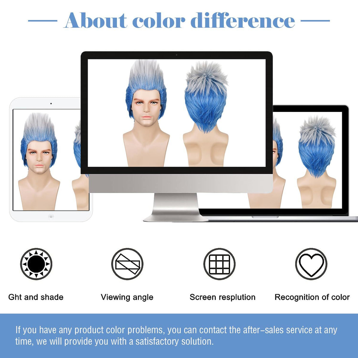 Short Curly Ombre Blue and White Cosplay Wig for Men Halloween