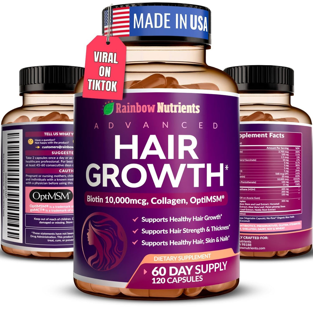 Hair Growth Vitamins for Women - Biotin 10,000mcg, Collagen, Saw Palmetto, MSM
